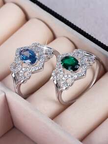 1 pieza Anillo de piedra de zirconia en forma de lágrima brillante y lujoso, ideal para mujeres como regalo para el Día de San Valentín, compromiso, boda, aniversario, mamá, madre, Día de la Madre
