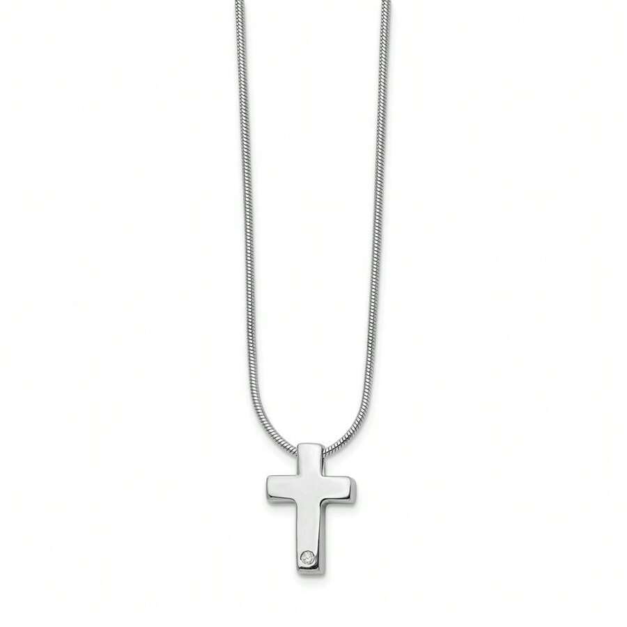 The Black Bow .01 Ct. Diamond Cross & Snake Chain Necklace In Rhodium