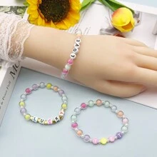 Pulsera personalizada con texto de cuentas - Estilo elegante y lindo, cuentas rosas traslúcidas - Pulsera personalizada con texto para uso diario y regalo. Adecuado para hombres, mujeres, parejas, cumpleaños, aniversario, madre, novio, novia. Personalizable con nombres, lemas, ubicaciones, fechas.