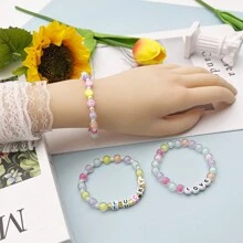 Pulsera personalizada con texto de cuentas - Estilo elegante y lindo, cuentas rosas traslúcidas - Pulsera personalizada con texto para uso diario y regalo. Adecuado para hombres, mujeres, parejas, cumpleaños, aniversario, madre, novio, novia. Personalizable con nombres, lemas, ubicaciones, fechas.