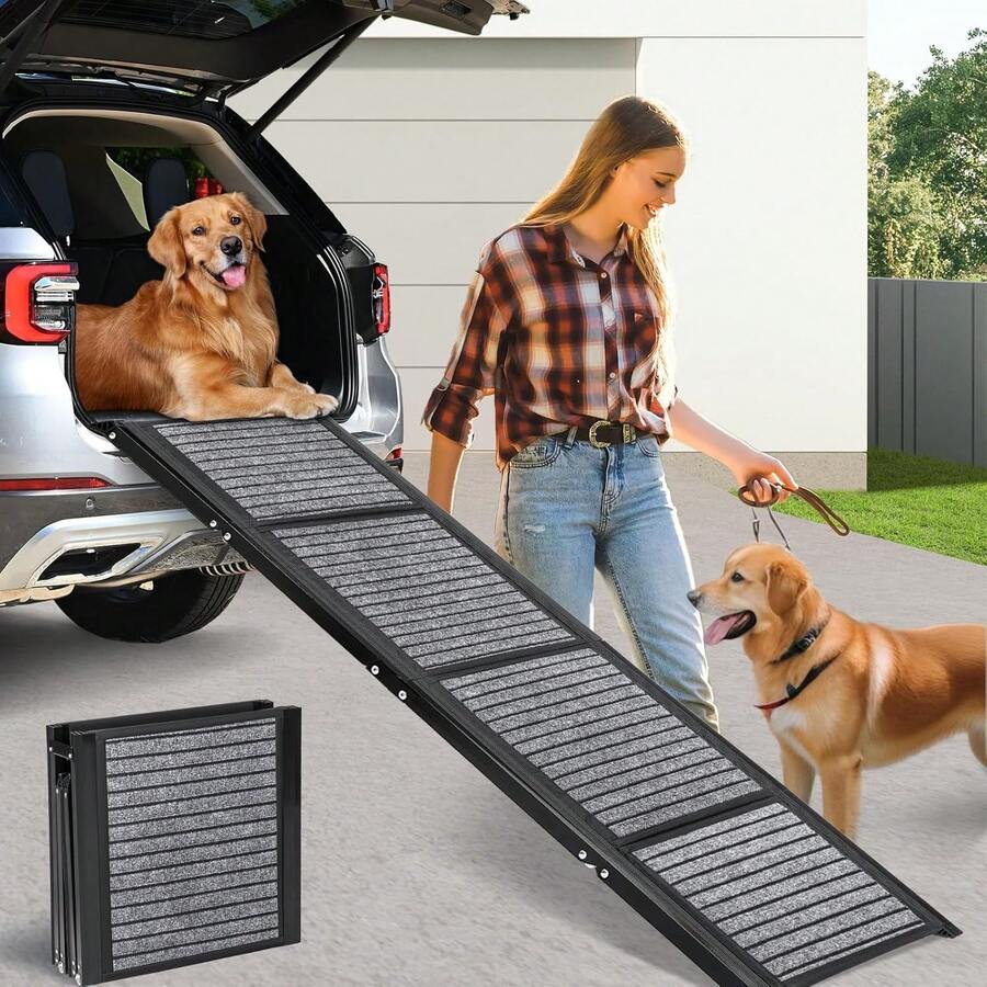 Long Dog Car Ramps, Folding Pet Ramp With NonSlip Carpet Surface, Pet