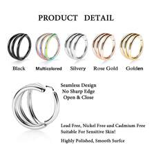 1 pieza Aro triple para septum de acero inoxidable hipoalergénico de 16G con cierre a presión, joyería de perforación para nariz, labio, cartílago, concha, hélix, daith, trago, lóbulo, root y anillo para el ombligo, de 8 mm y 10 mm, para mujeres y hombres