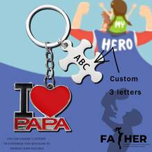 1 件定制“我爱爸爸”钥匙扣，合金字母心形不锈钢拼图配件，父亲节礼物钥匙圈 - 銀色 - 查看 3