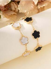 1 pieza Pulsera de mano con Charm floral de lujo, aretes, joyería elegante de cinco hojas para mujeres y niñas, apta para uso diario