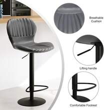 Bar Stools Set Of 4, Counter Height Bar Stools With High Backrest & Footrest, Adjustable Height, Thickened Seat Cushion, 360° Swivel Barstools For Kitchen Island Black - 灰色 - 查看 5