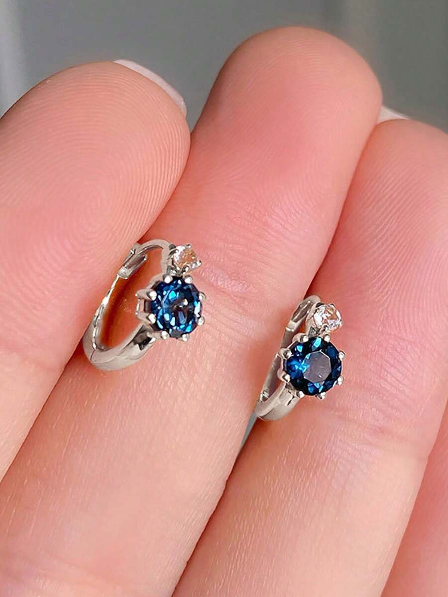 GAGAFEEL 1 对优雅复古 S925 纯银蓝色锆石行星耳扣耳环女士耳环女孩复古派对约会礼物日常佩戴生日礼物