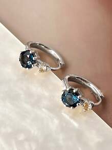 GAGAFEEL 1 对优雅复古 S925 纯银蓝色锆石行星耳扣耳环女士耳环女孩复古派对约会礼物日常佩戴生日礼物