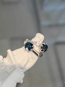 GAGAFEEL 1 对优雅复古 S925 纯银蓝色锆石行星耳扣耳环女士耳环女孩复古派对约会礼物日常佩戴生日礼物