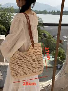 Lässig Schulterfreie Strick Tasche, 2024 neuester lässiger Stil Geflochtener Henkel Strandtasche für den Urlaub