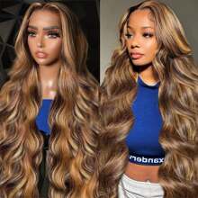 Highlight Ombre Body Wave 13x6 Lace Front Wigs Human Hair Pre Plucked With Baby Hair 4/27 Colored Honey Blonde 180% Density HD Transparent Lace Frontal Wigs Human Hair