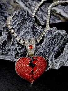 Men's Rhinestone Heart Charm Necklace, For Jewelry Gift And Party Valentines,Mom,Mother,Mother's Day,Gift