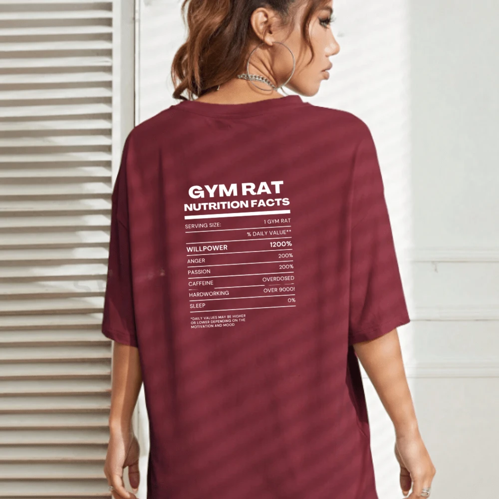 Gym T-Shirt Oversized Overtec Training Motivation Personalized Gym Rat Nutritional Calorie Table Nutrition Cutting Bulking - Granate - Ver 1