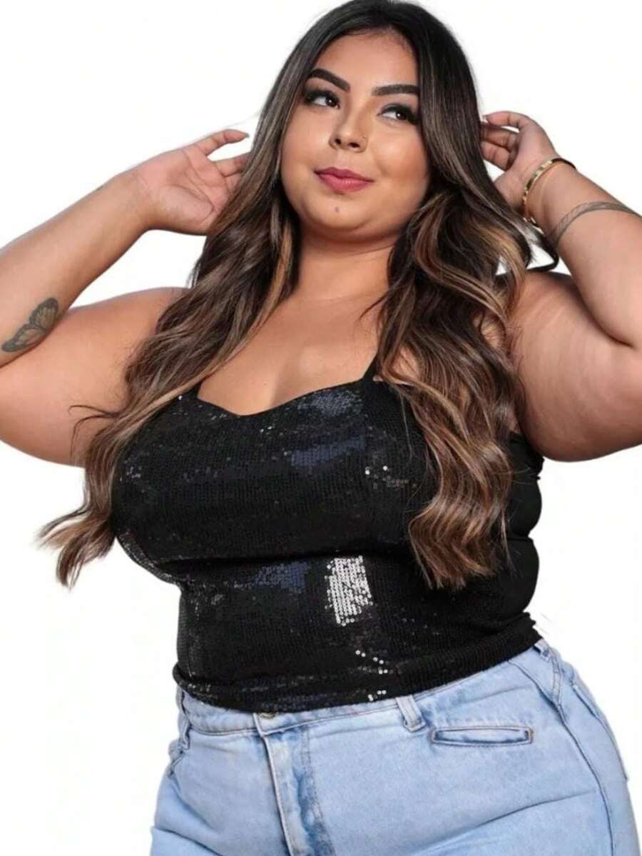 PLUSSIZE WOMEN'S SEQUIN CROPPED TOP SHEIN South Africa