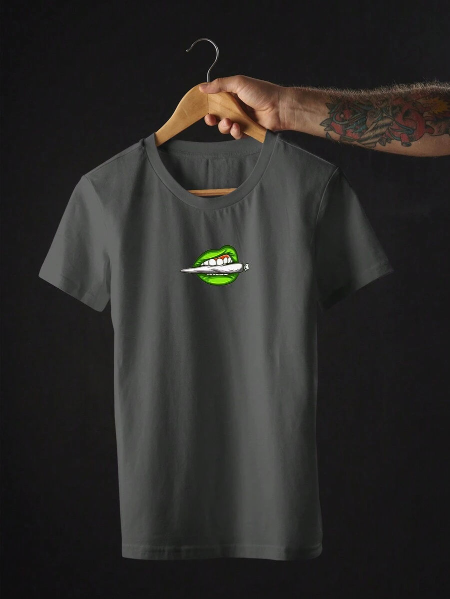 Men's Streetwear T-Shirt Biting Mouth Joint  Skater Skateboard 100% Cotton Yarn 30.1 Various Colors - Màu xám đen - Xem 1