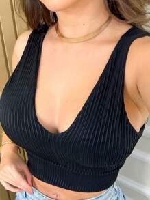 3D Ribbed Cropped Top For Women - 黑色 - 查看 1