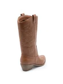 BURUDANI Women's Classic Western Cowboy Boots Slip-On Pointed Toe Embroidery Matching Dress Music Festival Party Farm Mid-Calf Camel Boots - 駝色 - 查看 10