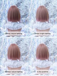 alicegarden 1 片合成耐热、粉色刘海短款 Bobo 直发假发，10 英寸长，纤维制成，时尚假发，自然逼真 - 粉色 - 查看 10