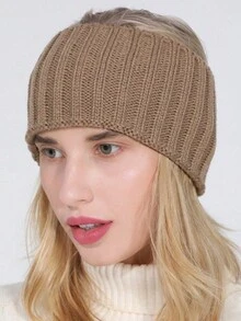 1 件针织头带，时尚潮流头饰，新款秋冬女士镂空顶马尾帽，宽条纹，多功能面膜，节日和生日礼物 - 彩色 - 查看 4