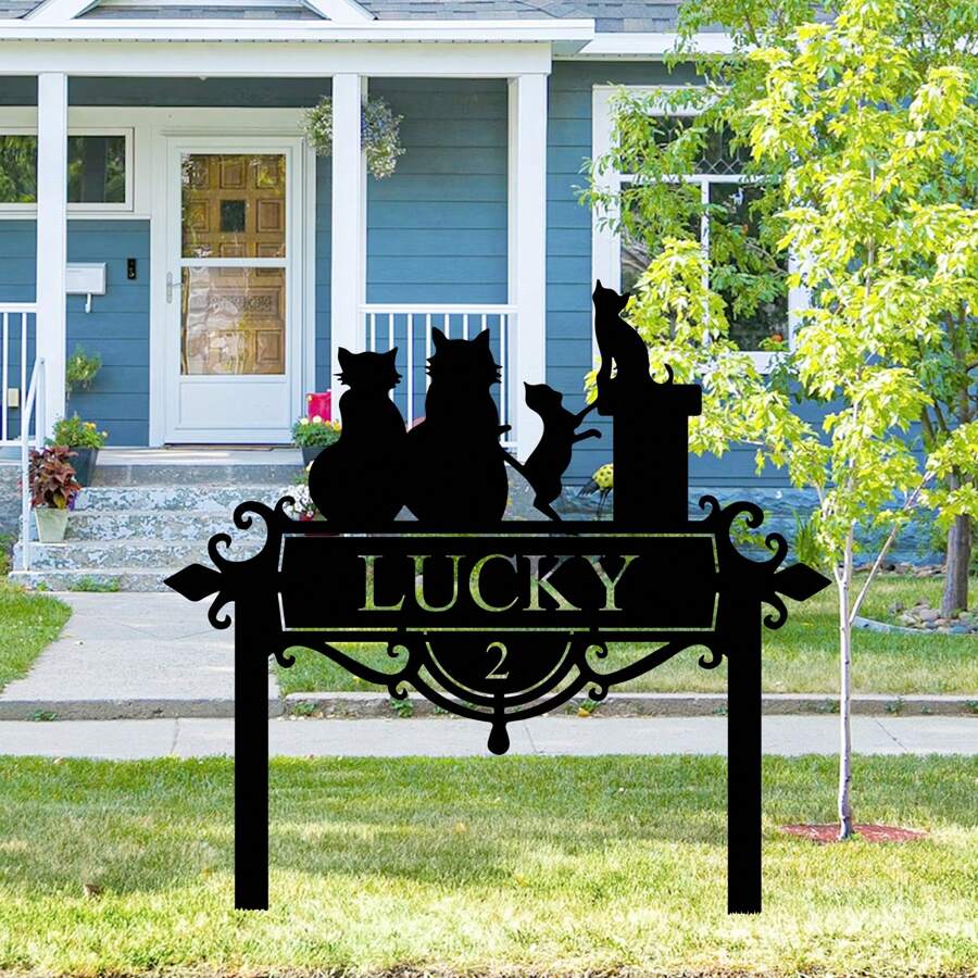 1pc Vintage Metal Cat Garden Stake With Customizable Name, Thanksgiving