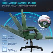 Fabric Gaming Chair, Ergonomic Computer Chair With Footrest And Lumbar Support Height Adjustable Home Office Chair - 綠色 - 查看 3