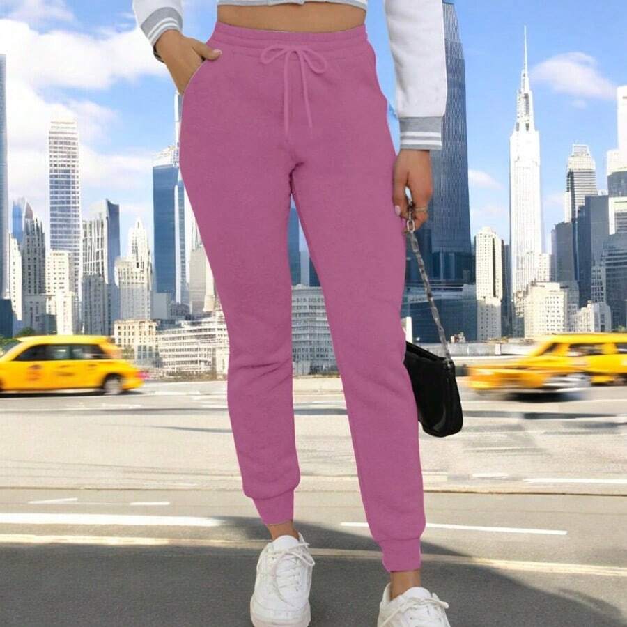 JOGGER AFELPADO LISO CASUAL CON BOLSAS IDEAL PARA TODO TIPO DE ACTIVIDAD (F1B) - Rosa - Ver 1