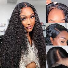 Jerry Curly Human Hair Wigs Glueless Pre Cut Lace Human Hair Wigs 13x4 HD Lace Frontal Wigs 100% Real Glueless Wigs Friendly For Beginners Pre Cut Deep Wave Lace Front Wigs 250% Density No Glue Wigs - 黑色 - 查看 4