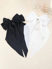 2 件装丝滑缎带蝴蝶结纯色蝴蝶结发夹可爱发带马尾辫夹配饰发夹金属发夹蝴蝶结女士女孩 - 彩色 - 查看 2