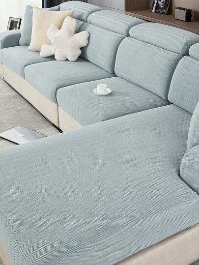 1pc Elastic Sofa Cover, All-Season Dust-Proof Sofa Slipcover, Washable, Fit For L-Shaped And 1/2/3/4 Seater Sofa, Adjustable For Living Room And Bedroom, Fog Blue