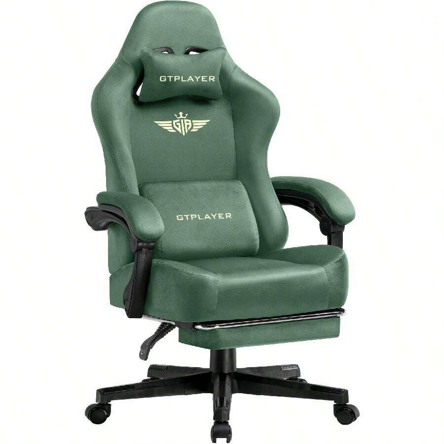 Fabric Gaming Chair, Ergonomic Computer Chair With Footrest And Lumbar Support Height Adjustable Home Office Chair - 綠色 - 查看 1