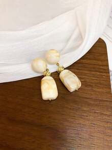 1 对大理石纹理树脂石复古别致耳环，简约设计，女士时尚珠宝 - 不規則形狀 - 查看 7