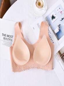 5D Seamless Bra Removable Cup Reinforced Lace Cold Mesh Top High Elasticity - Màu hồng gỉ - Xem 5