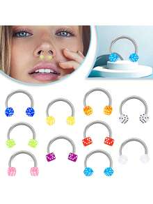 1 件医用级不锈钢鼻环耳环，多色骰子设计，适合年轻女性日常和节日佩戴 - 多功能環 - 查看 1