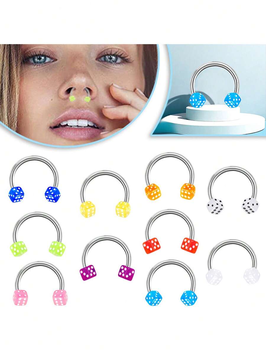 1 件医用级不锈钢鼻环耳环，多色骰子设计，适合年轻女性日常和节日佩戴 - 多功能環 - 查看 1