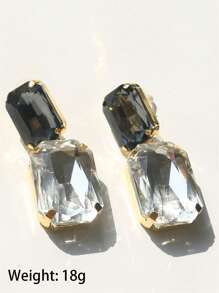 1pc Fashionable Rhinestone Square Pendant Necklace And Earrings Set, Perfect For Women's Party Dress - Multicolor - View 7