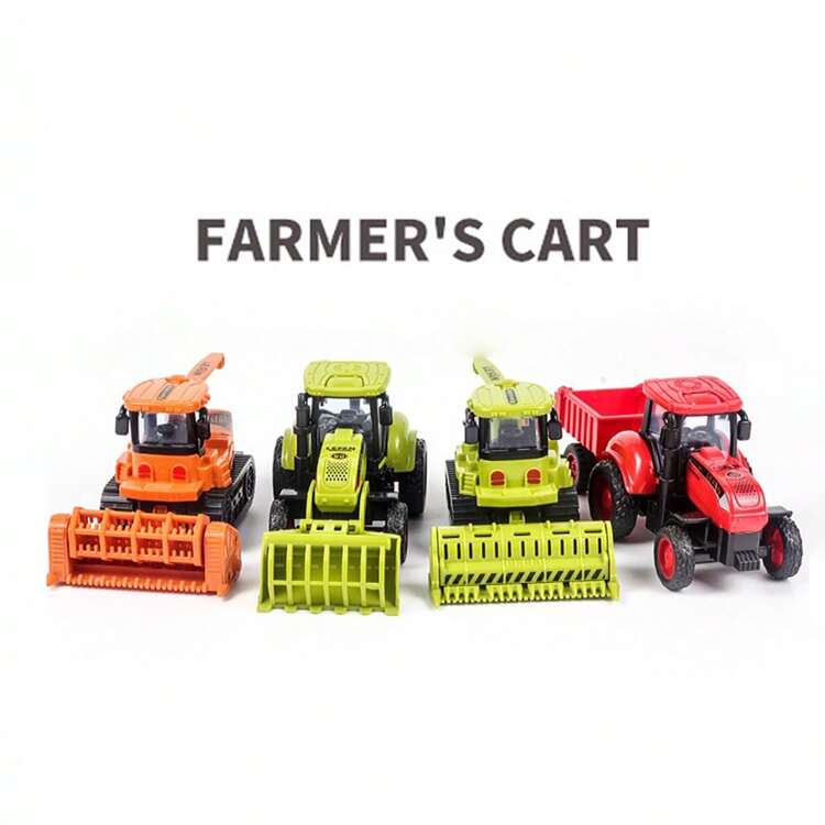 1件装惯性仿真农用拖拉机、割草机、小麦收割机、压路机、运输车、运木车、破碎机 - 益智回力农用车，馈赠佳品，送给有志工程师的礼物，仿真农夫惯性玩具车，农用工作车，男孩玩具车。圣诞节，完美的节日礼物，返校礼物 - 彩色 - 查看 3