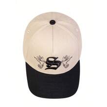 1Piece Men Letter S Bird Musical Notes Embroidered Baseball Cap Outdoor Adjustable Sunscreen Leisure Hat Spring Autumn Travel Tourism Beach Vacation - 卡其色 - 查看 5