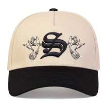 1Piece Men Letter S Bird Musical Notes Embroidered Baseball Cap Outdoor Adjustable Sunscreen Leisure Hat Spring Autumn Travel Tourism Beach Vacation - 卡其色 - 查看 2
