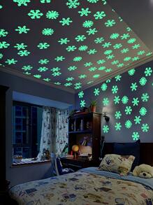 64 件/2 张圣诞夜光雪花窗贴、墙壁和玻璃装饰自粘贴纸，非常适合圣诞派对礼物，3D 夜光雪花玻璃窗贴，圣诞节 - 彩色 - 查看 1