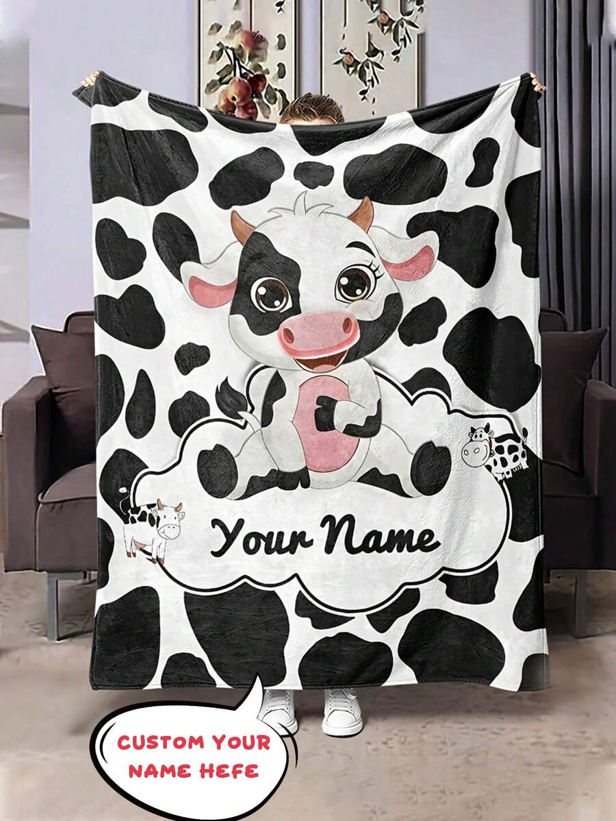 1 Chiếc Chăn Vải Flannel In Hình Bò Hoạt Hình Có Thể Tùy Chỉnh - Món Quà Hoàn Hảo Với Chữ Viết Cá Nhân Hóa, Chăn In Hình Bò, Chăn Chăn In Hình Động Vật - Mềm Mại, Ấm Cúng, Có Thể Giặt Máy, Vải Polyester In Kỹ Thuật Số, Mềm Mại, Thoải Mái, Thanh Lịch, Đơn Giản, Tùy Chỉnh, Cá Nhân Hóa, Độc Đáo, Dành Cho Kỷ Niệm, Ngày của Mẹ, Ngày Valentine, Lễ Tốt Nghiệp, Ngày của Cha, Đám Cưới, Tân Gia, Ghế Sofa, Giường, Xe Hơi, Phòng Trà, Phòng Ngủ, Phòng Tắm, Phòng Khách, Phòng Ăn.