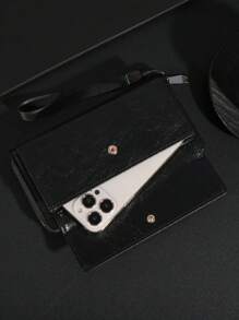 Men's Business Wallet Double Layer PU Leather Buckle Men's Bank Card Clip Zipper Wallet Wallets Wrist Wallet Essentials Items Big Wallet For Men Wallet Purse Wallet Long Wallet Wristlet Wallet - Black - View 4