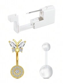 CIZME Belly Button Piercing Kit Gun Belly Piercing Kit Belly Button Piercing Gun Navel Piercing Kit Self Belly Button Ring Piercing Kit Silver Gold Black Pink Blue Disposable Belly Piercing Gun At Home Dangle Belly Button Ring - Multicolor - View 40