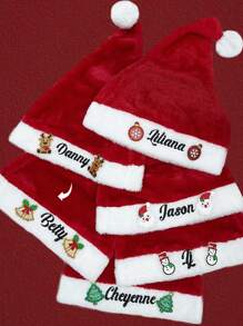 (Customized) 1pc Personalized Embroidered Polyester Fiber Christmas Hat, Solid Color, Winter Hat, Christmas Gift, Christmas Decorations, ,Colorful,Cute,Adorable,Funny,Kawaii,Y2K,Stylish,Unisex,Casual,Custom,Personalized,Unique,Customized,Ideal Gifts For Him,Ideal Gifts For Her,Her,Boyfriend,Girlfriend,Family,Friends,Vacay Vibe Au - Red - View 3