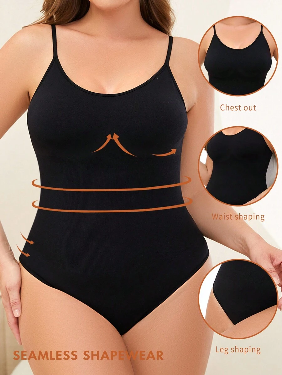 Quần lót định hình thoải mái không đường may cho nữ cỡ lớn - 1 chiếc: Bao gồm quần đùi giảm béo cổ tròn không đường may, áo lót áo lót - màu đen - Xem 1