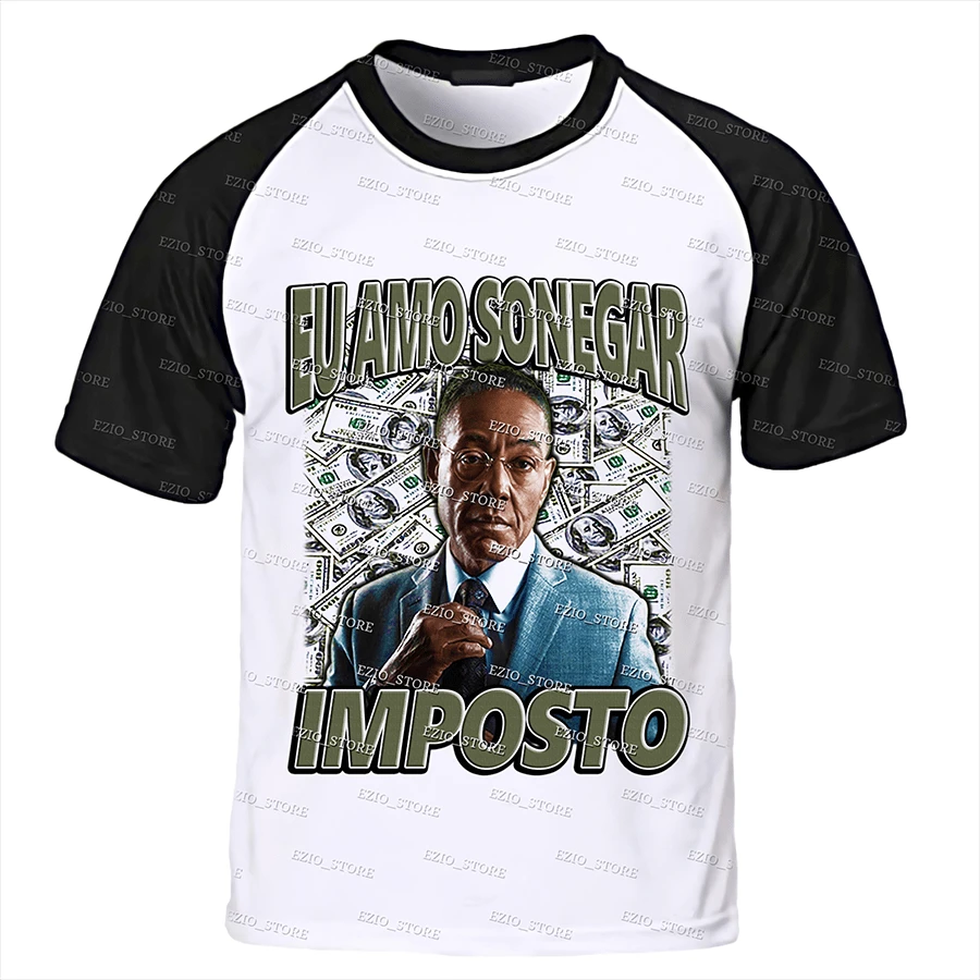 Camiseta Eu Amo Sonegar Imposto Unissex Meme Blusa Personalizada Branco e Preto Raglan Camiseta Básica - Preto e Branco - Visão 1
