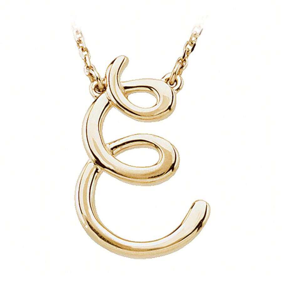 The Black Bow 14k Yellow Gold, Olivia Collection, Medium Script Initial E Necklace