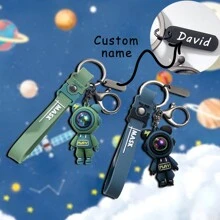1pc Custom Keychain, Astronaut Teddy Bear Keychain Cartoon PVC Soft Rubber Girl Couple Doll Pendant Keyring, Gift For Car Bag