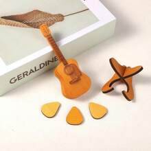 [Custom] 1set 3pcs Guitar Pick Holder With Customizable Personalized Wooden Guitar Picks Box, Unique Engraving, Suitable For Acoustic Guitar, Electric Guitar, Bass Guitar And Ukulele Enthusiasts - Yellow - View 6