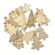 Kit de pintura DIY com 25 enfeites de Natal de madeira feitos à mão - Decoração natalina para pendurar em festas e em casa, fatias de madeira sem penas, sem necessidade de eletricidade (estilo e cor aleatórios) - Multicolorido - Ver 2