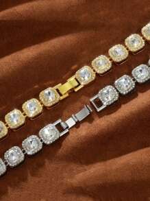 kuuioe 1 件几何立方体水钻闪光设计冰淇淋项链和手链，多种尺寸，时尚男女通用钻石镶嵌嘻哈风格项链 - 方塊 - 查看 3