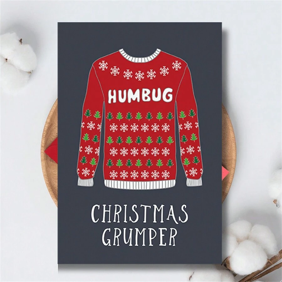 1 pieza Tarjeta de felicitación festiva (Tarjeta de Navidad) - Diseño de suéter navideño "Humbug", Nota festiva - Para regalar en Navidad a cualquiera